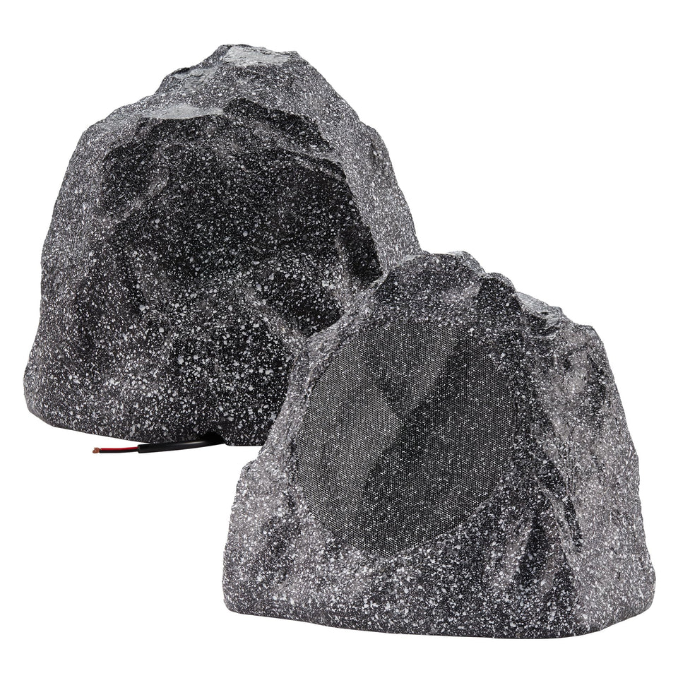 Theater Solutions 2R8G rock speakers in granite finish for outdoor ambiance