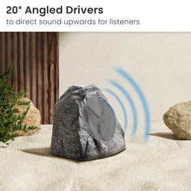 Theater Solutions 2R8G weatherproof grill on rock speaker