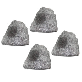 Theater Solutions 4R4G rock speaker front granite-grey enhances outdoor ambiance.