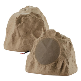 Theater Solutions sandstone rock speakers front view for outdoor entertaining