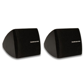 Theater Solutions TS30B front view showing compact black cabinet and grille, ideal for discrete home audio