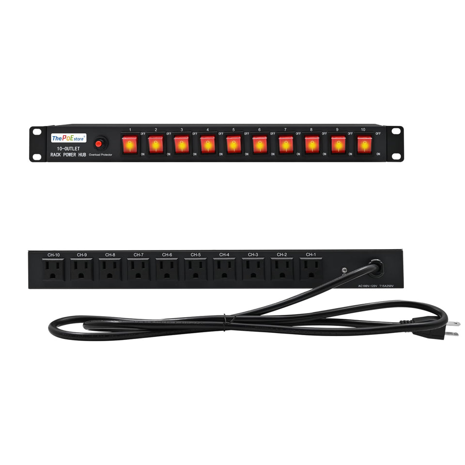 ThePoEstore 1U horizontal PDU front view for clean server power distribution.