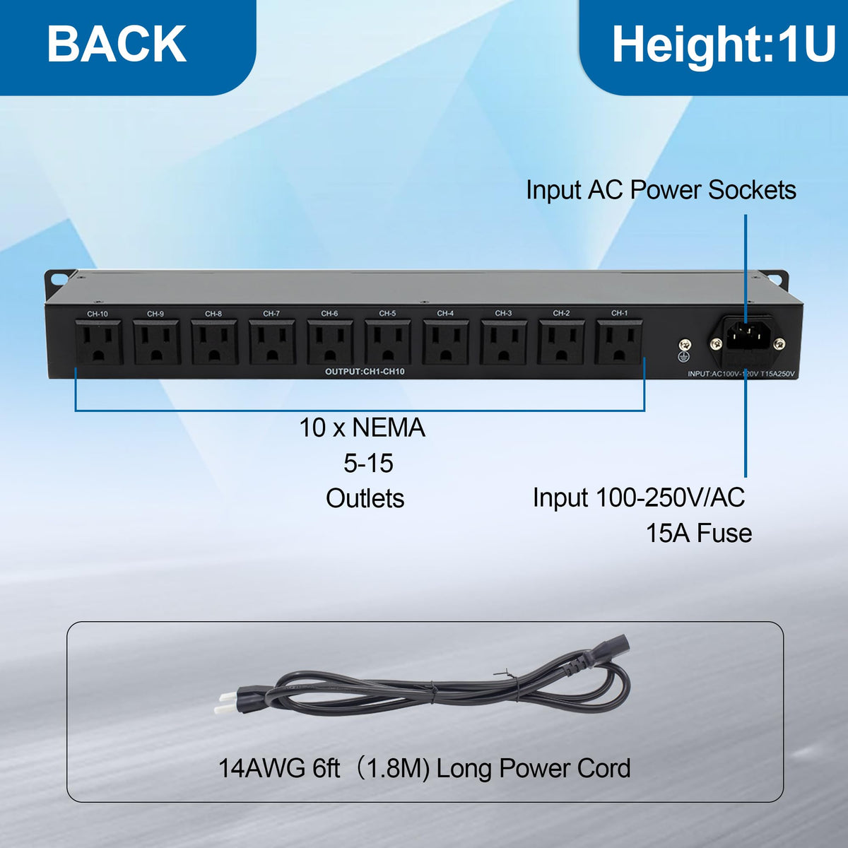 ThePoEstore 1U PDU outlets close-up highlighting individual switches