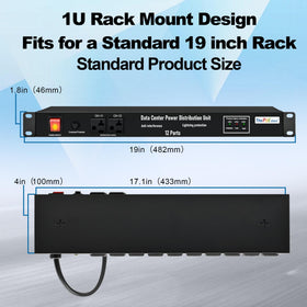ThePoEstore 1U PDU detachable ears support horizontal or vertical mounting.