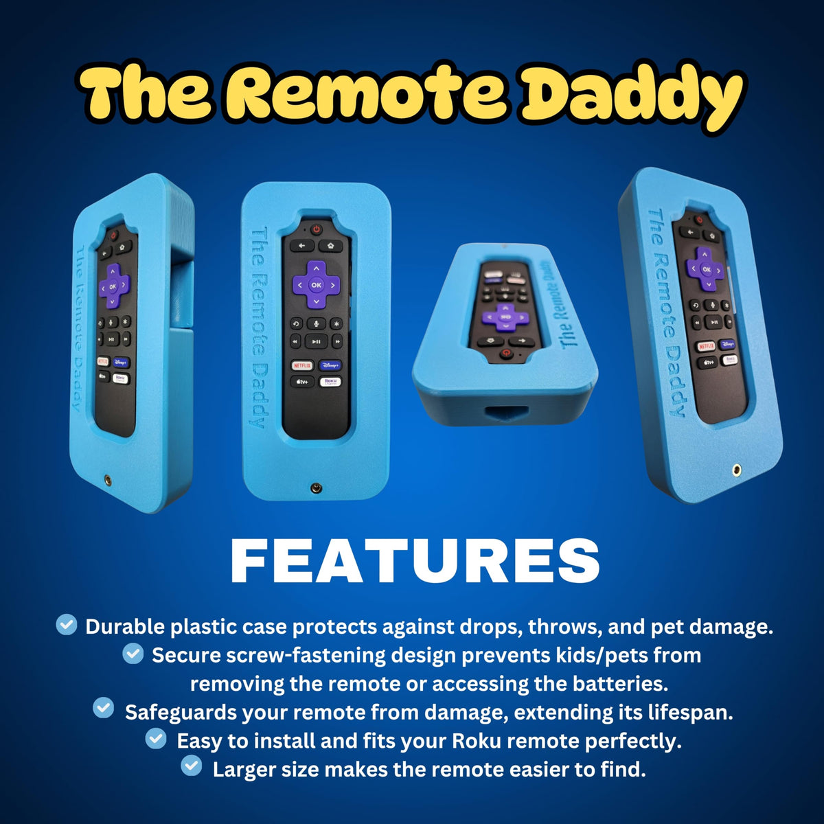The Remote Daddy's bright visibility color helps locate the remote quickly.