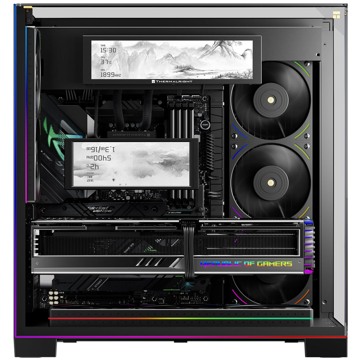 Thermalright Trofeo Vision on a desktop PC setup adding real-time telemetry and style