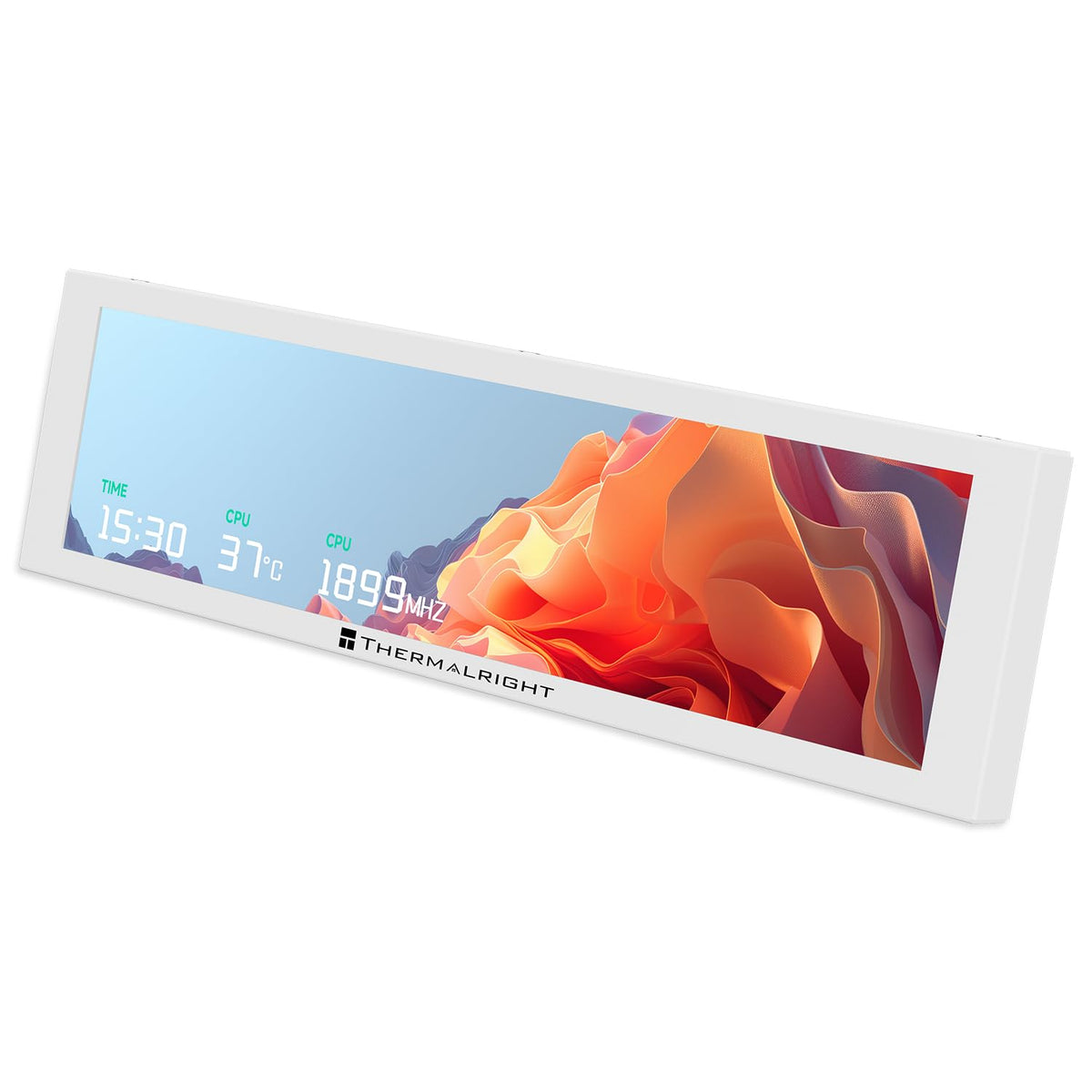 Thermalright display in a gaming setup adding telemetry and aesthetic flair