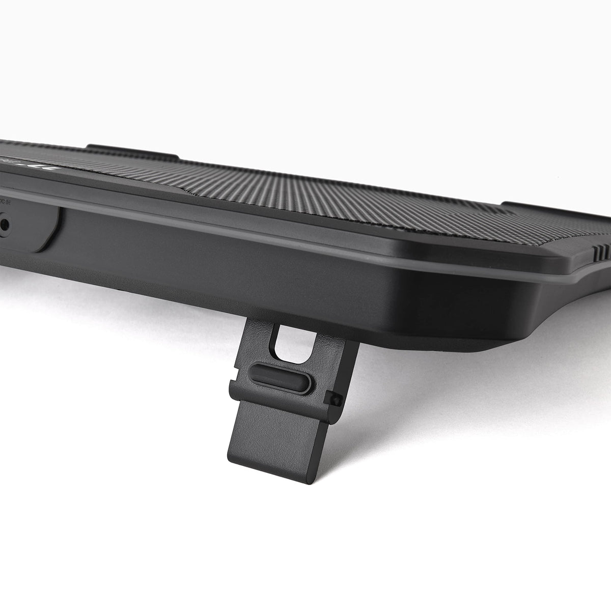 Thermaltake side profile demonstrating two-stage riser for ergonomic typing angles