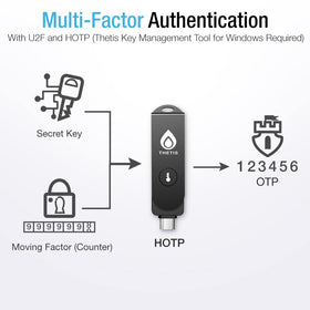 Thetis Pro TOTP/HOTP authenticator app interface demonstrating code generation