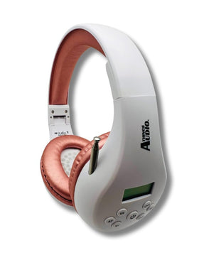 THINGS AUDIO front view showing white and rose gold finish and portable design benefit: stylish portability