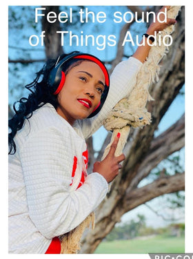 THINGS AUDIO beside smartphone to show size and practical portability advantage