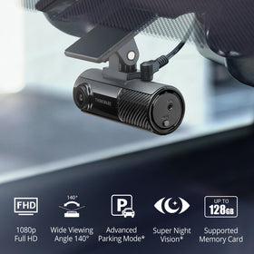 Thinkware F70 PRO Wi-Fi setup image shows phone pairing for quick transfers.