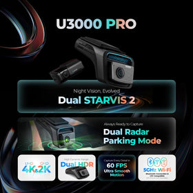 Thinkware U3000 Pro radar parking mode monitors surroundings with minimal power usage.