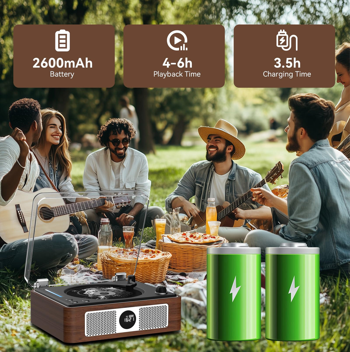 THINKYA 2600mAh rechargeable battery provides hours of portable listening.