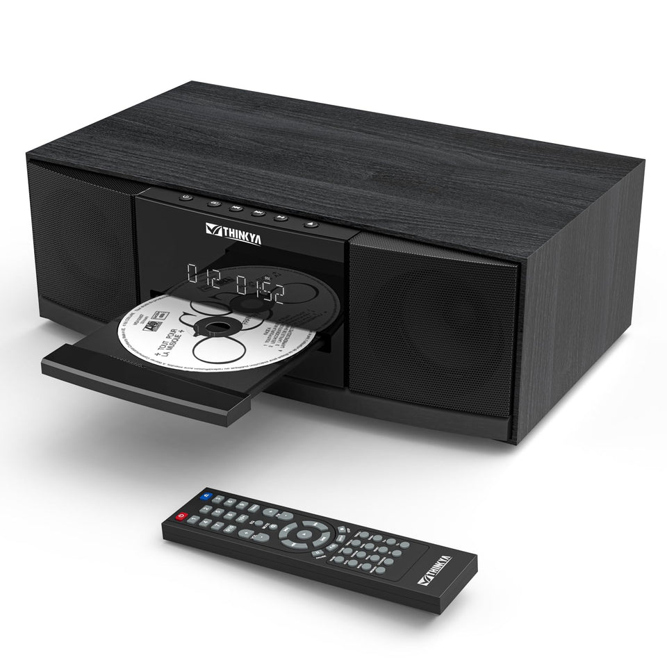THINKYA vintage Bluetooth stereo with dual 3-inch bass for rich room-filling sound.