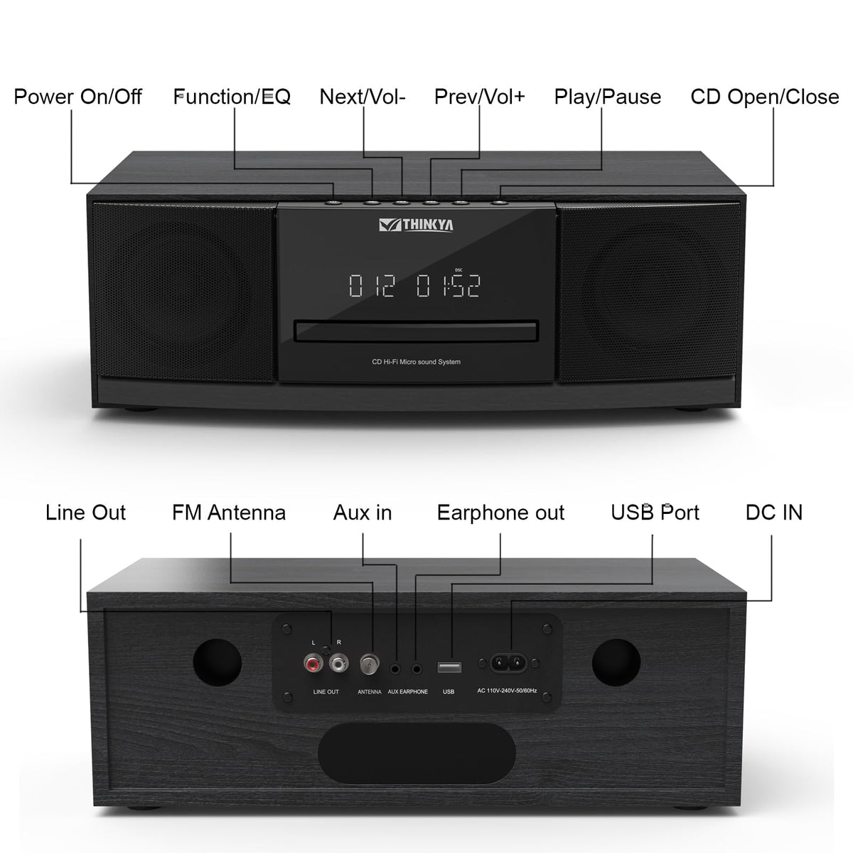 THINKYA illuminated display aids setup and playback status at a glance.