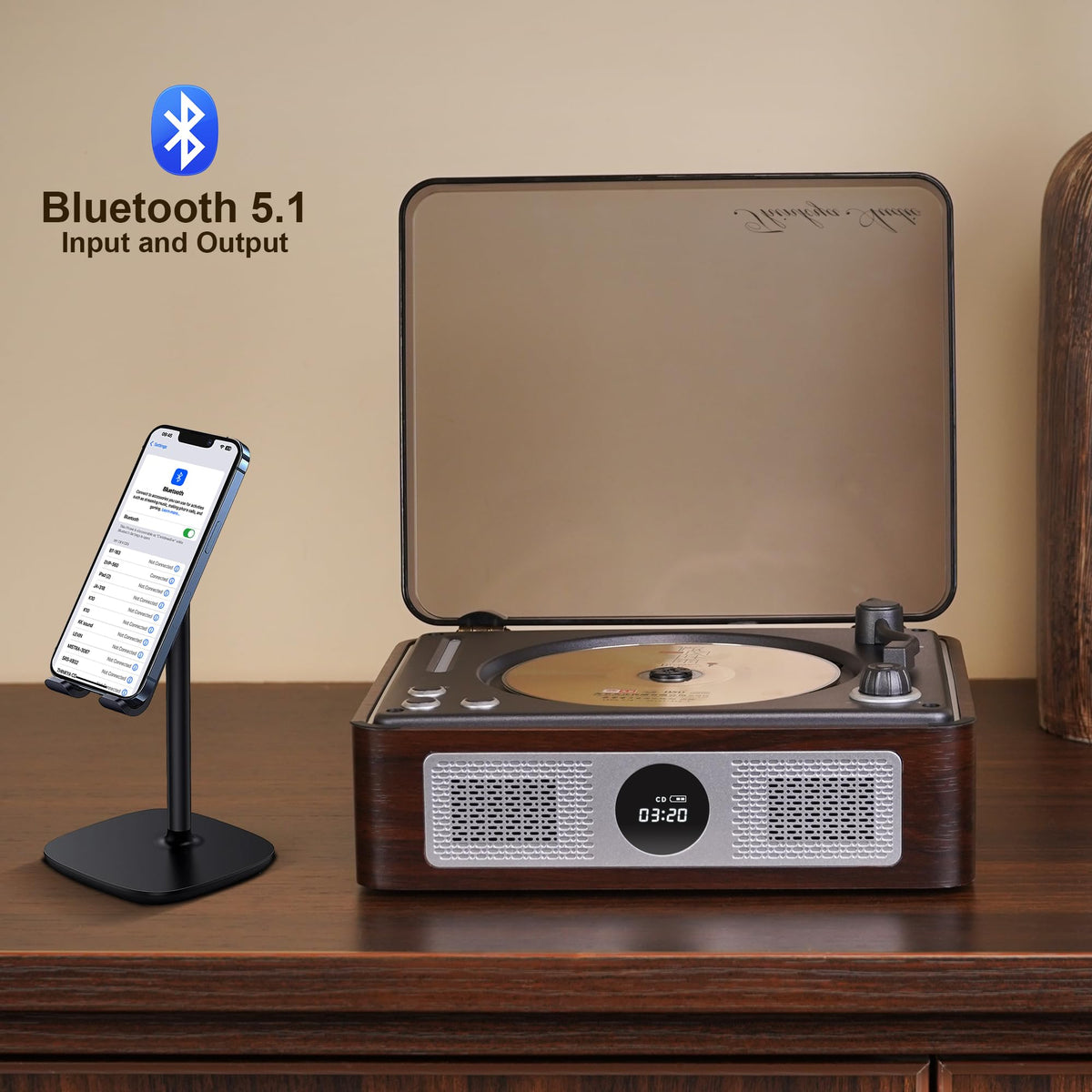 THINKYA Y11 top with CD lid open demonstrating disc playback convenience