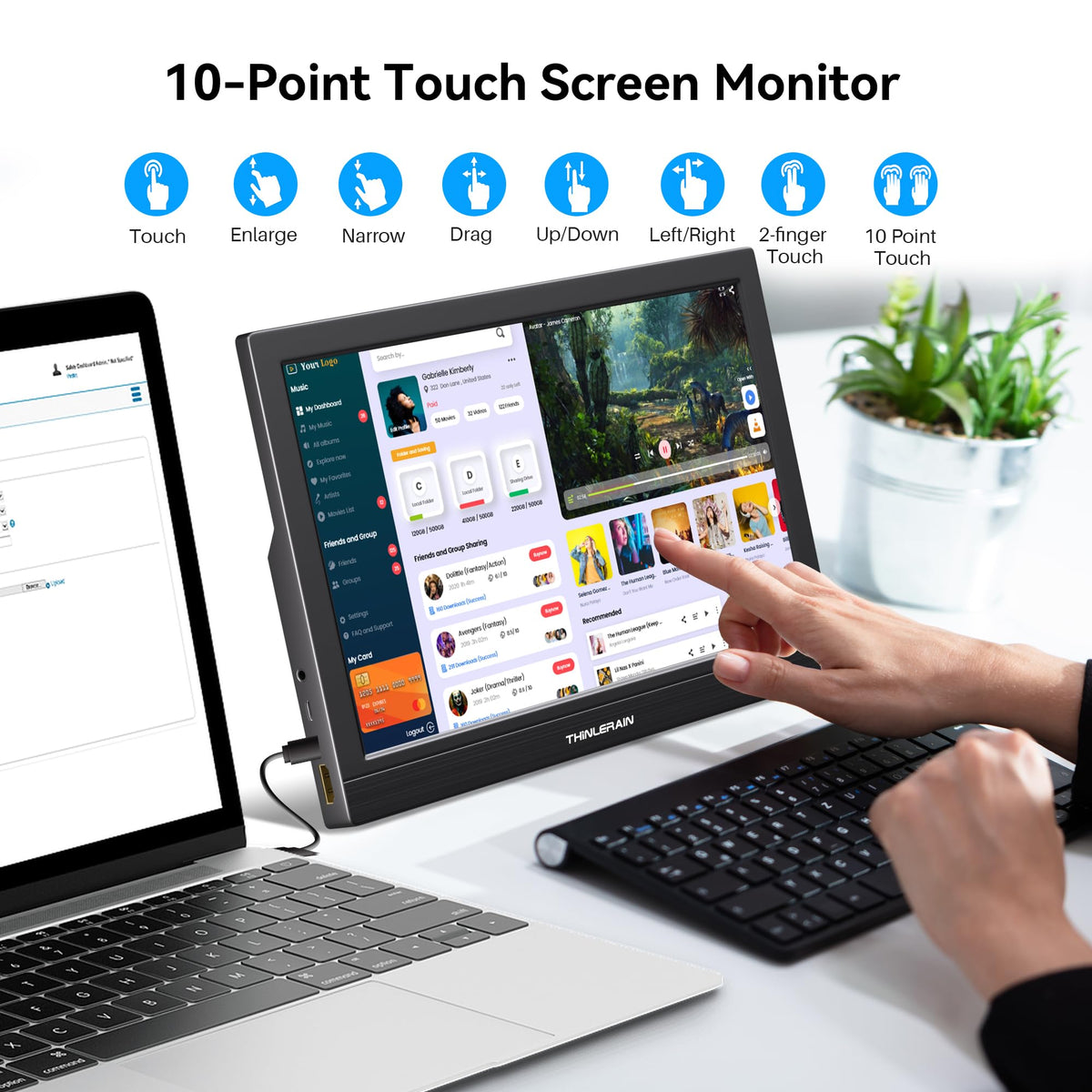 Thinlerain portable monitor in kickstand mode for flexible viewing