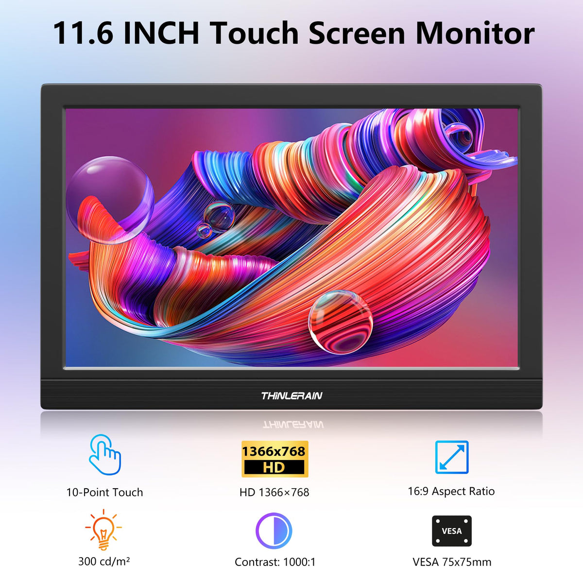 Thinlerain USB-C connection showing power, video and touch via USB-C