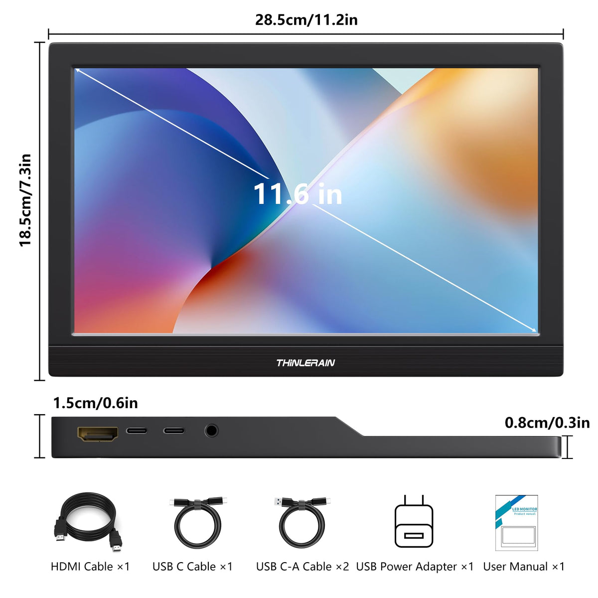 Thinlerain 11.6-inch display delivering vivid visuals and color clarity