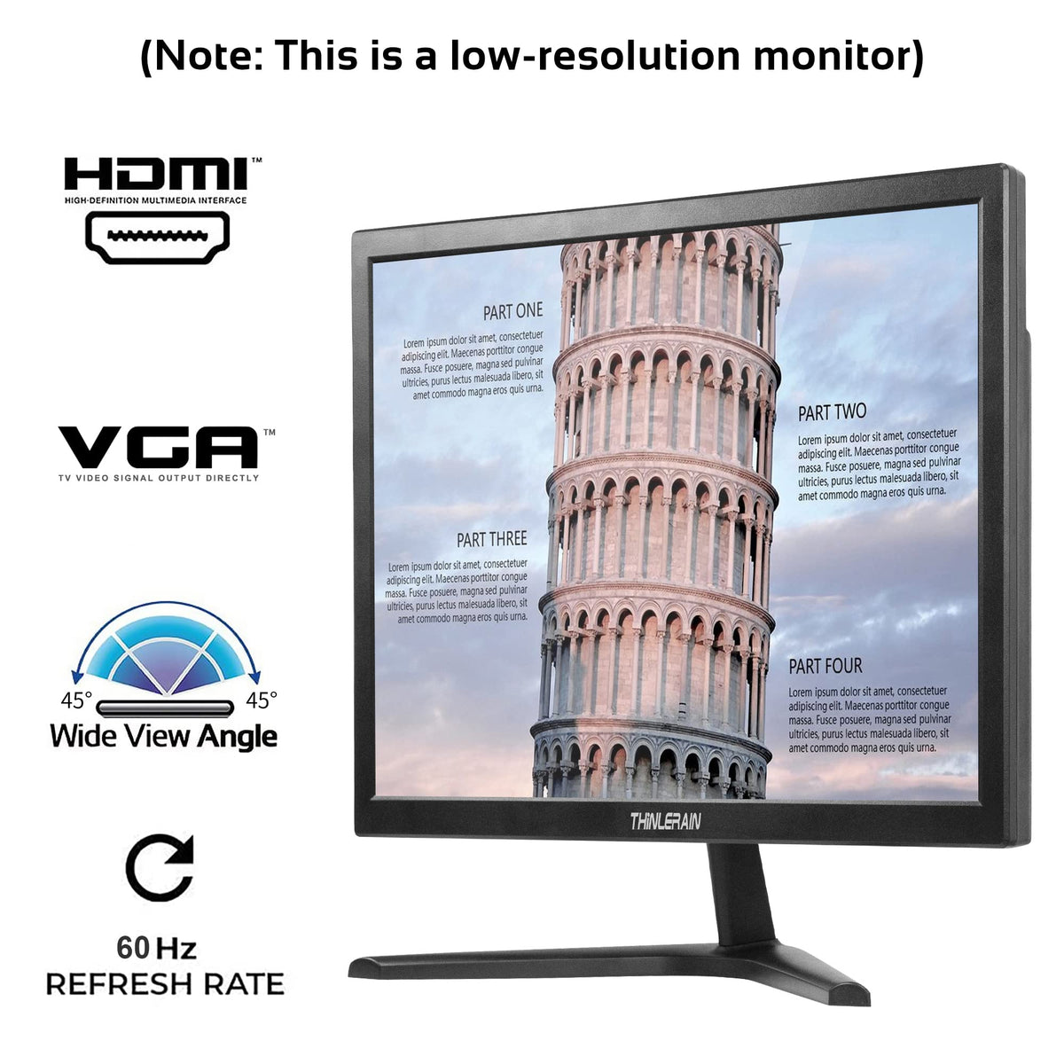 Thinlerain 17-inch monitor HDMI and VGA ports for flexible device connections