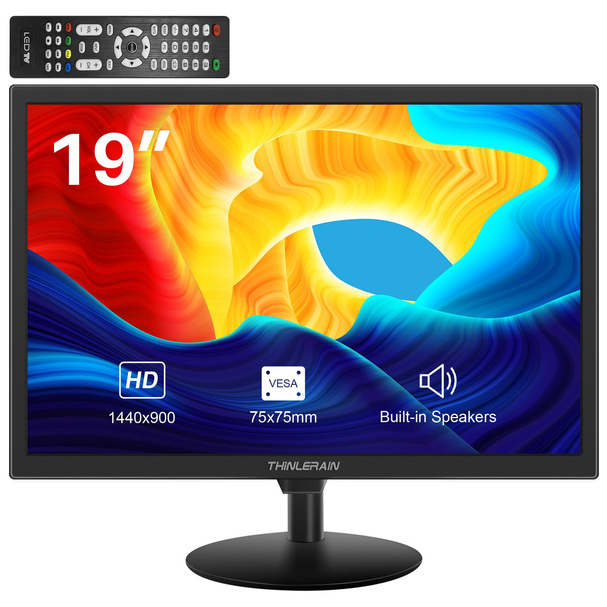 Thinlerain 19-inch monitor front view with crisp 1440x900 visuals for work