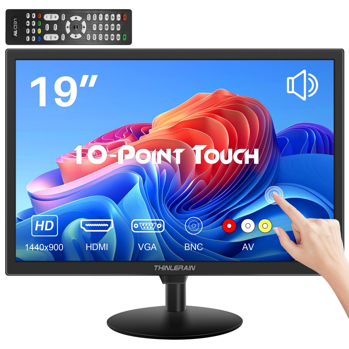 Thinlerain 19-inch touchscreen front view with responsive 10-point touch for collaboration.