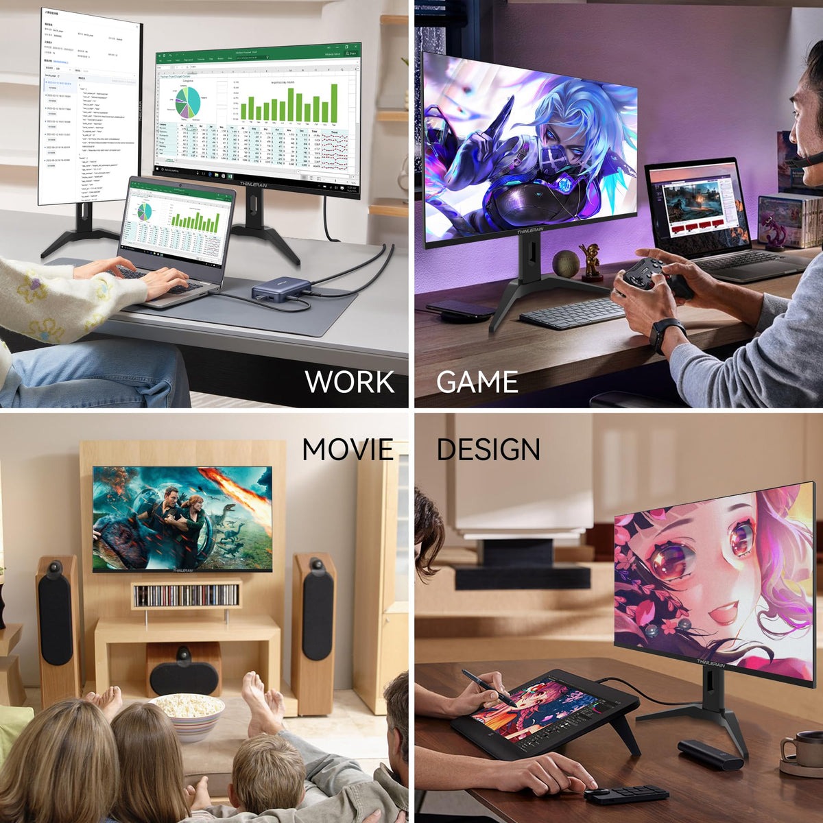 Thinlerain 23.8-inch monitor built-in speakers deliver convenient sound.