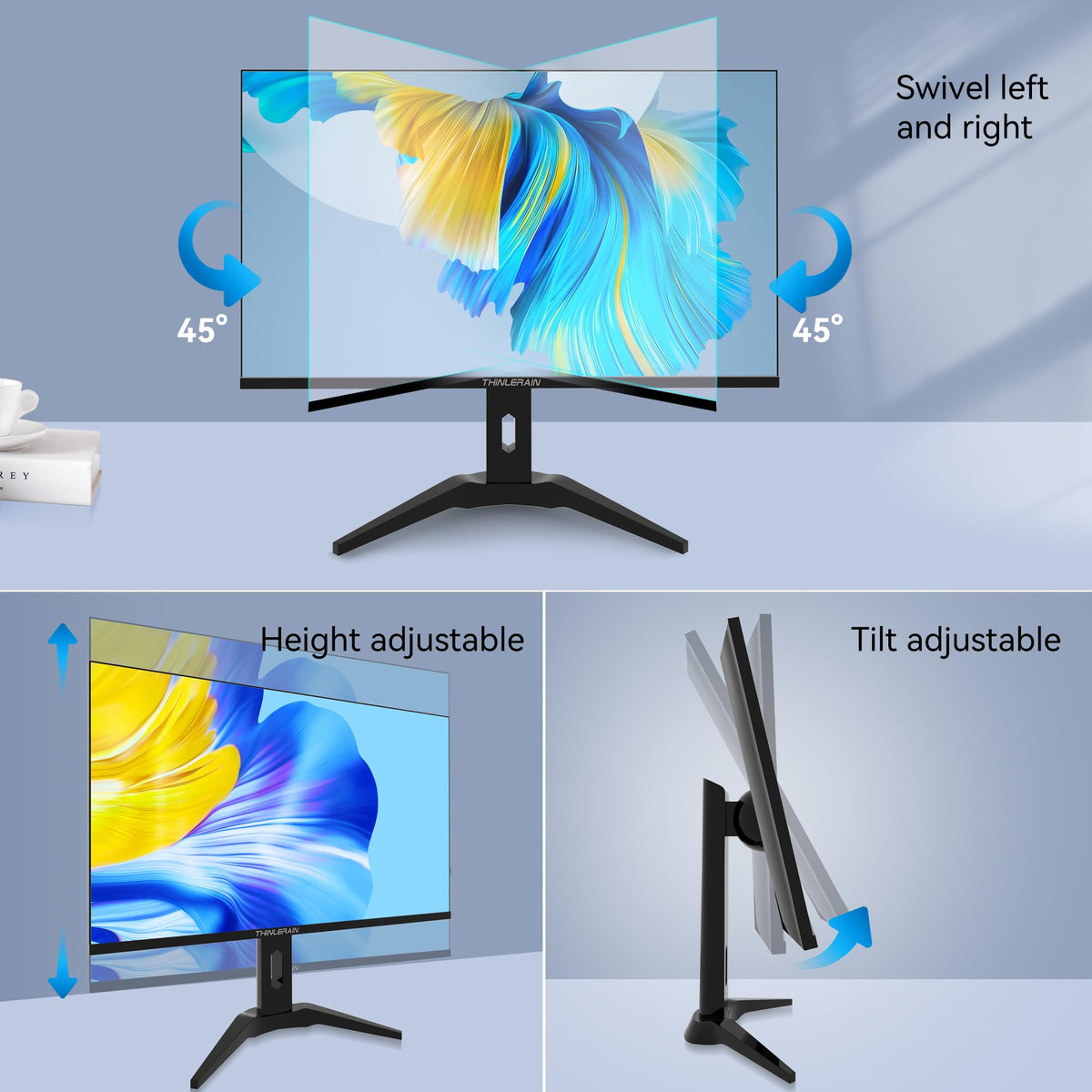Thinlerain 23.8-inch monitor multi-port panel with HDMI VGA USB.