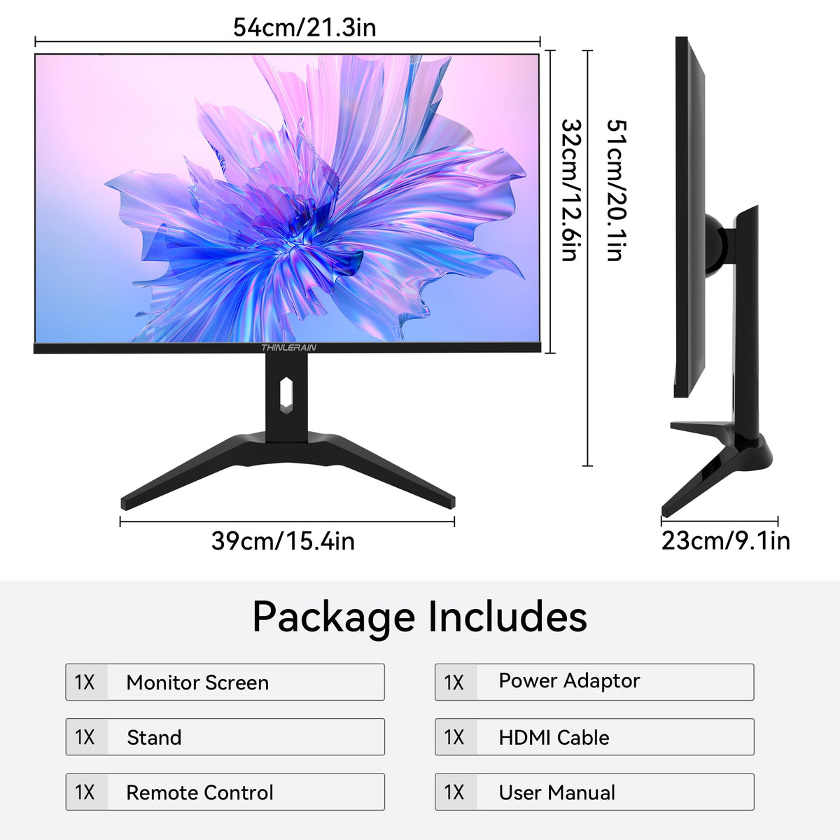 Thinlerain 23.8-inch monitor with VESA mount for flexible placement.
