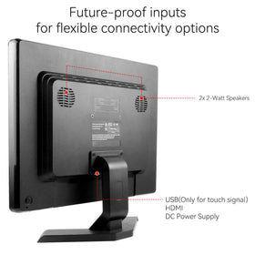 Thinlerain monitor with built-in speakers provides integrated audio for presentations.