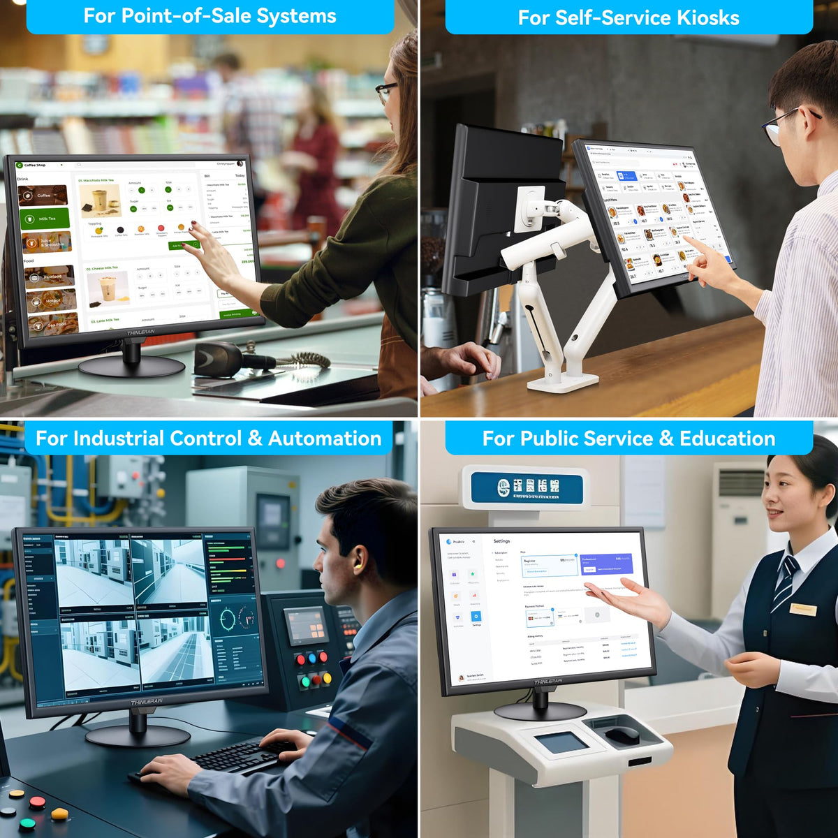 Thinlerain 19-inch monitor with built-in speakers for audio playback.