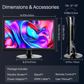 Thinlerain Thinlerian 17.3-inch monitor in the box includes stand, remote, power adaptor, and HDMI cable