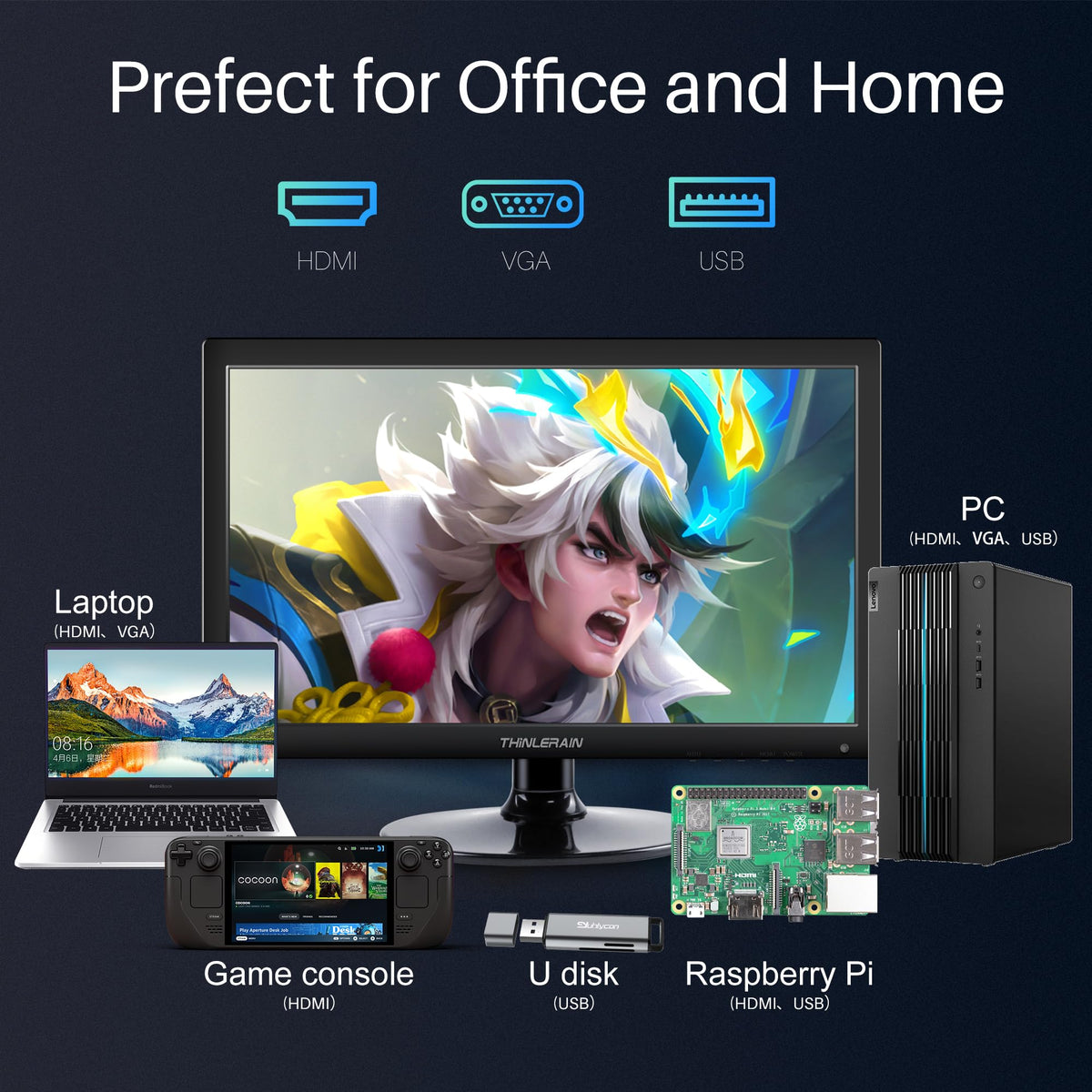 Thinlerain Thinlerian 17.3-inch monitor with VESA mount enables easy wall mounting