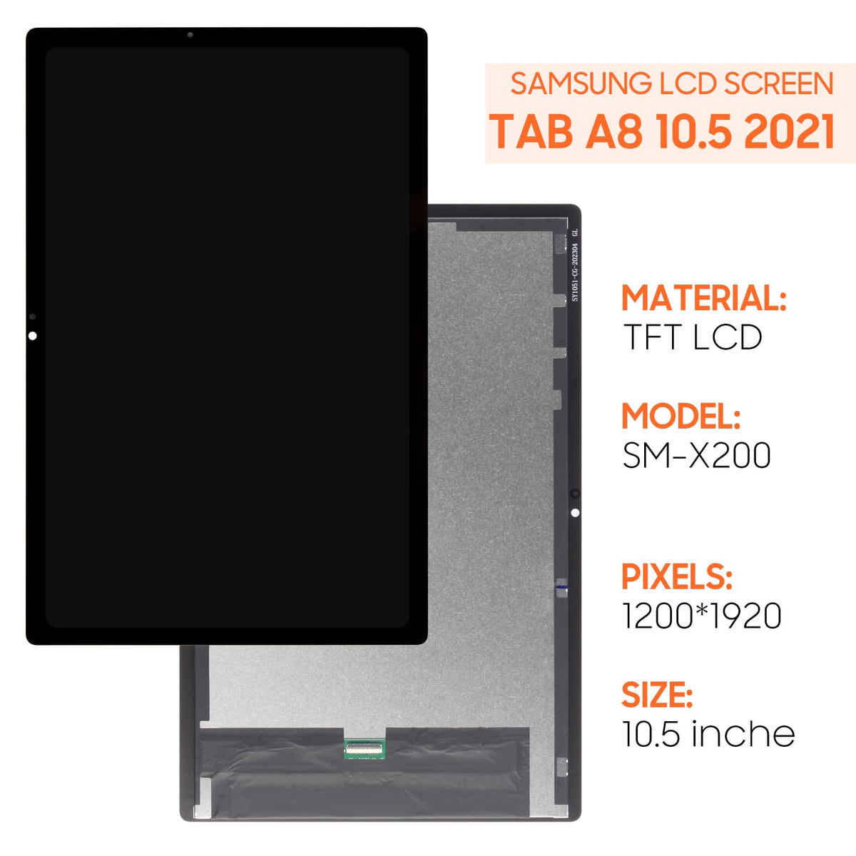 ThirdPole back assembly for Samsung Tab A8 10.5 in sleek black finish ready for replacement.
