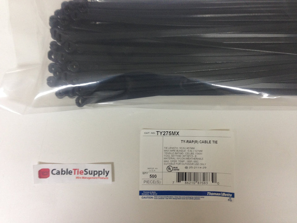 Thomas & Betts pack front view showing label and 50-count, rugged UV-resistant ties