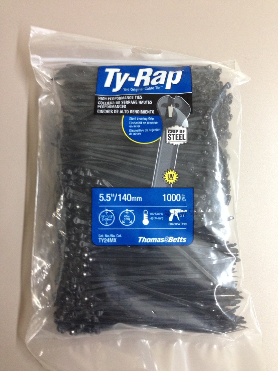 Thomas & Betts TY24MX cable tie in ultraviolet-resistant black nylon for outdoor use