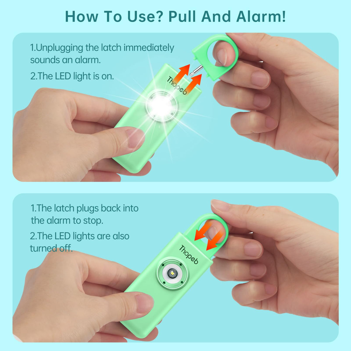 Thopeb light-green keychain design blends style with safety for everyday carry.