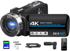 THPACIP camcorder front view shows 4K clarity for engaging vlogs