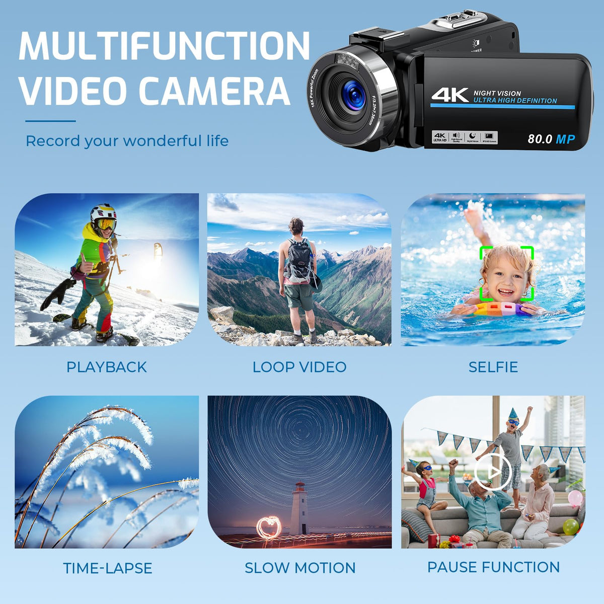 THPACIP camcorder with stabilizer and microphone for smoother footage