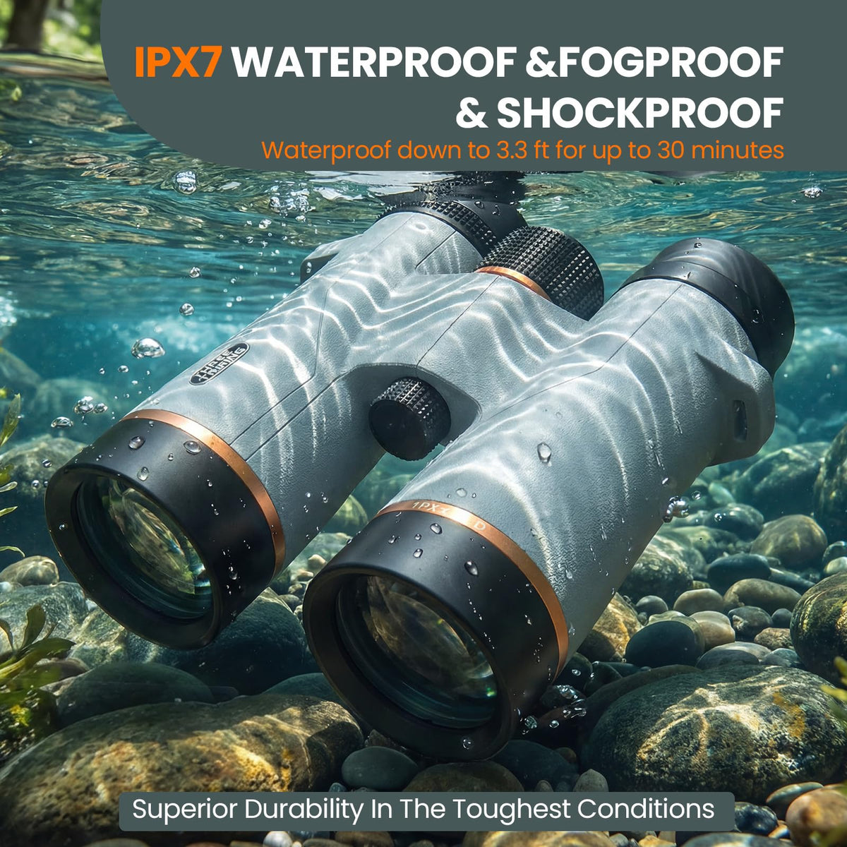 Rugged grip on Three Triping binoculars ensures secure handling outdoors