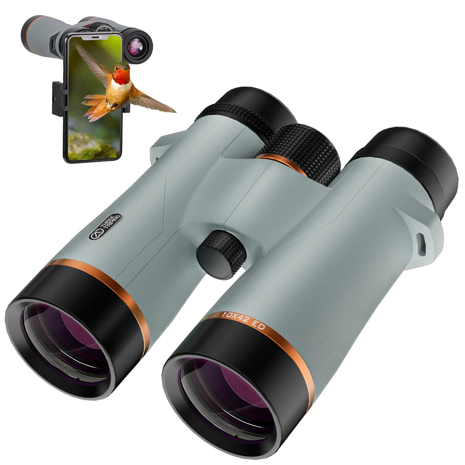 Three Triping 10x42 ED binoculars front view for rugged outdoor use