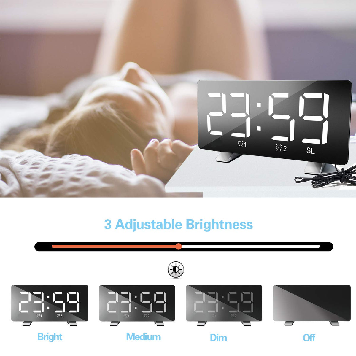 ThreeH alarm clock radio supports 12/24 hour mode for flexible time format.