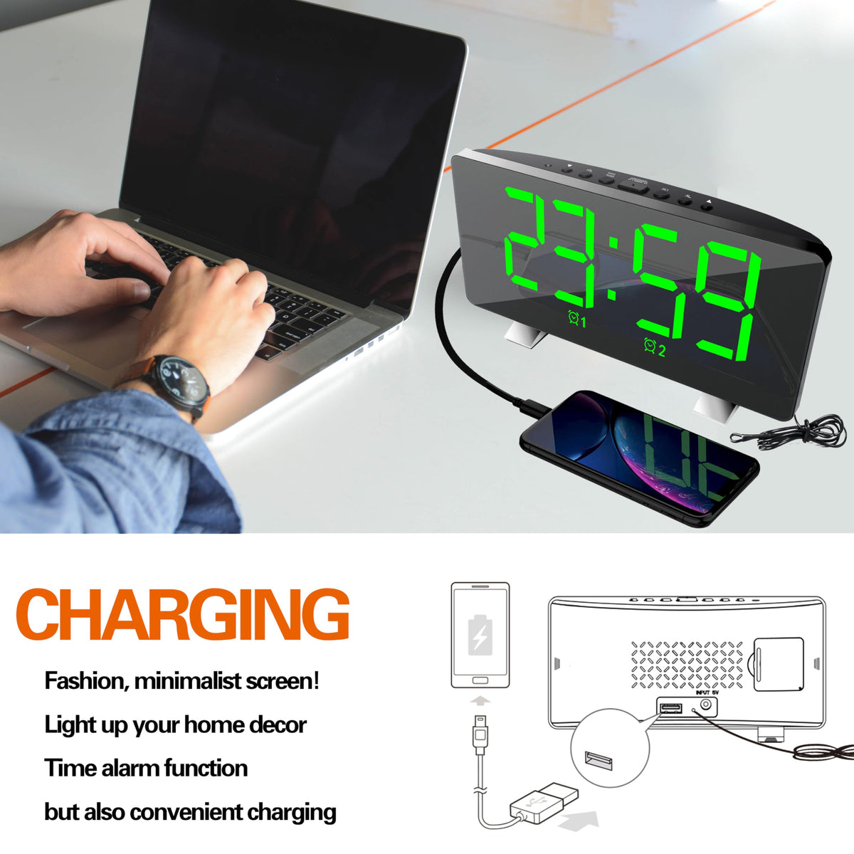 ThreeH dual alarms help couples wake on different schedules.
