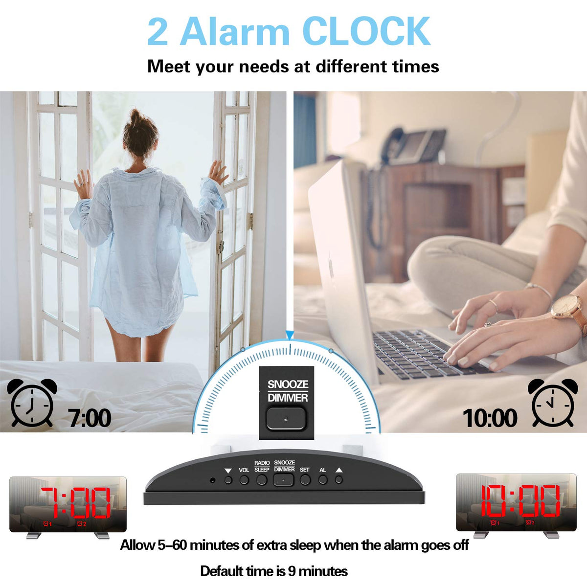 ThreeH Radio Clock built in battery preserves time when power is out.