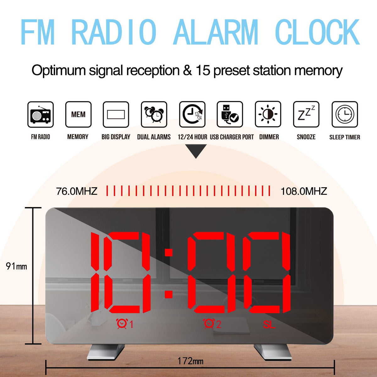 ThreeH Radio Clock FM radio with 15 presets for daily listening.
