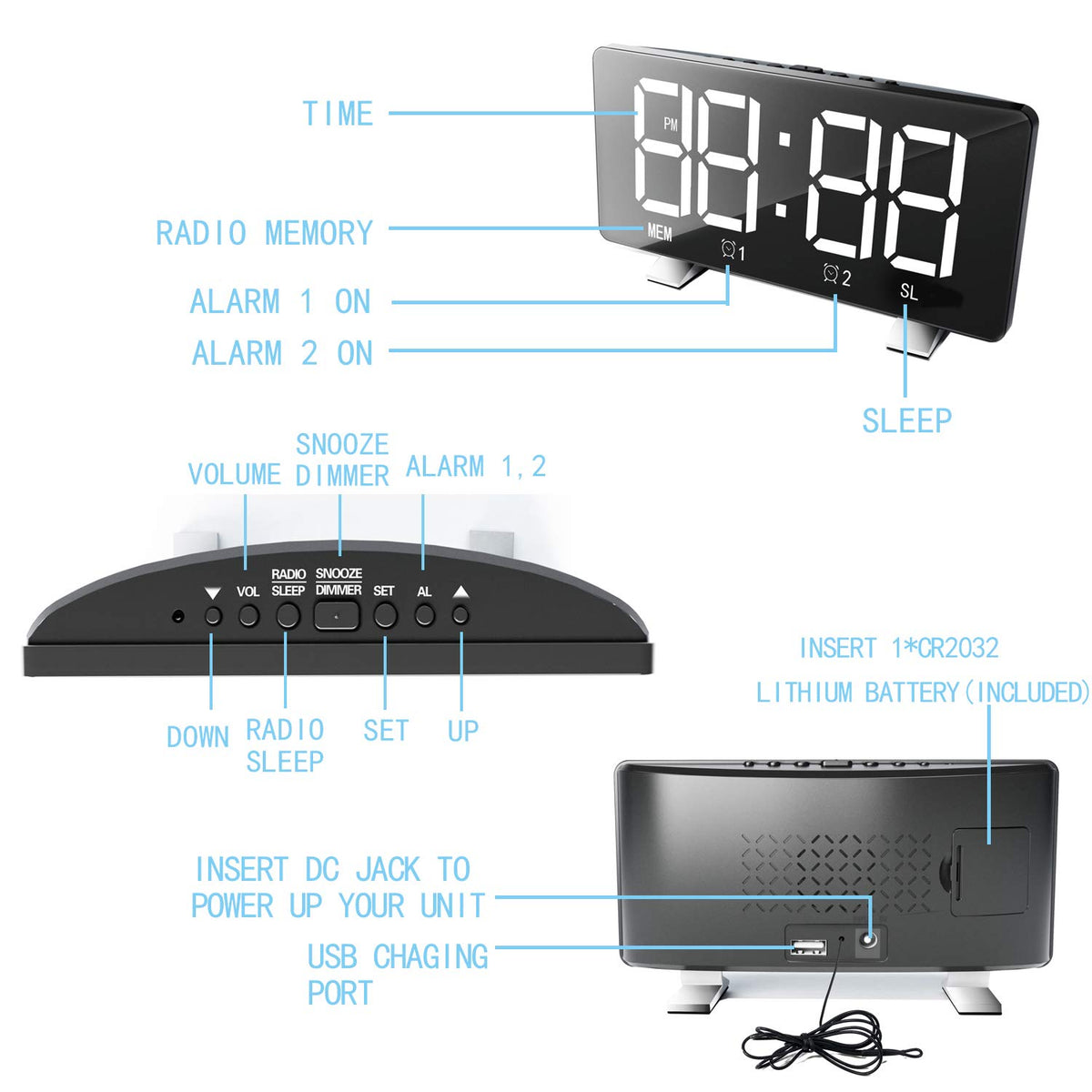 ThreeH Radio Clock snooze feature offers a gentle wake for mornings.