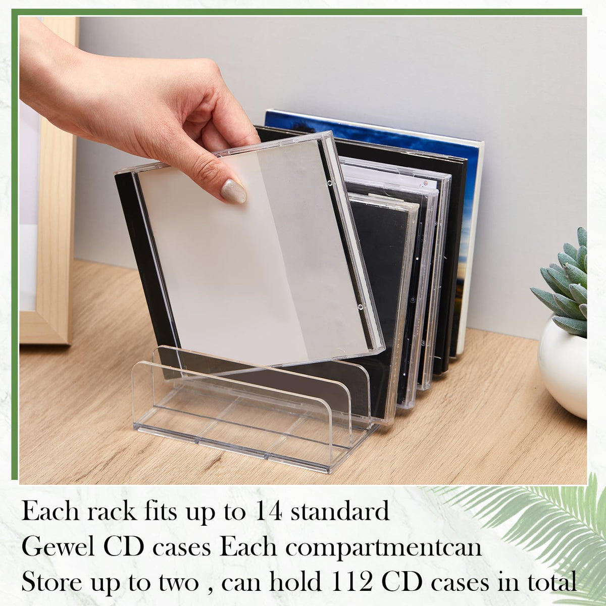 Threehoney CD holder side view highlights sturdy acrylic construction and durable storage.