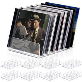 Threehoney clear acrylic CD holder eight-pack assembled on shelf for neat media display.