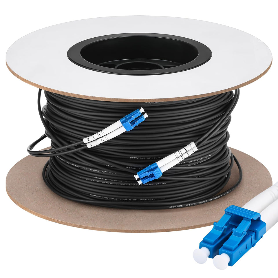Threlaco outdoor armored LC-LC fiber cable with rugged protection for harsh installations.